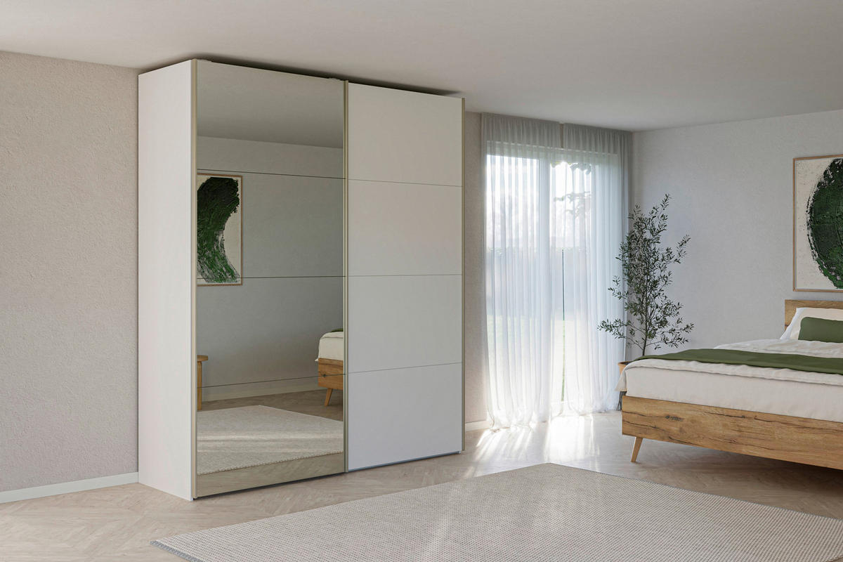 SCHWEBETÜRENSCHRANK 203/236/65 cm 2-türig Weiß  - Edelstahlfarben/Weiß, Design, Glas/Holzwerkstoff (203/236/65cm) - Jutzler