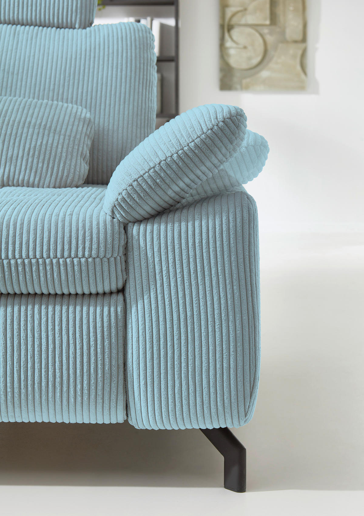 ECKSOFA in Cord, Velours Hellblau  - Schwarz/Hellblau, Design, Textil/Metall (197/291cm) - Beldomo Style