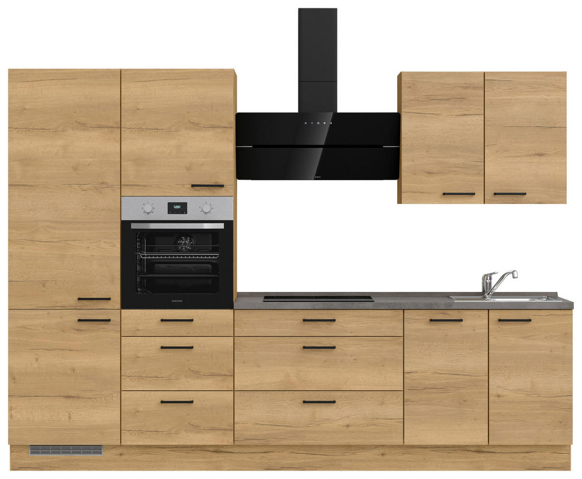 KÜCHENLEERBLOCK 300 cm   in Eichefarben, Schieferfarben  - Schieferfarben/Eichefarben, MODERN, Holzwerkstoff/Metall (300cm) - Nobilia