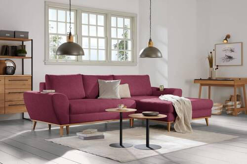 ECKSOFA in Webstoff Dunkelrot  - Eichefarben/Creme, Design, Holz/Textil (282/175cm) - Carryhome