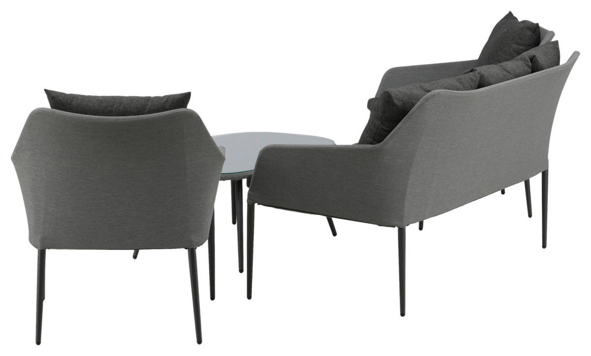 LOUNGEGARNITUR   Aluminium  - Schwarz/Grau, KONVENTIONELL, Textil/Metall - Gardenson