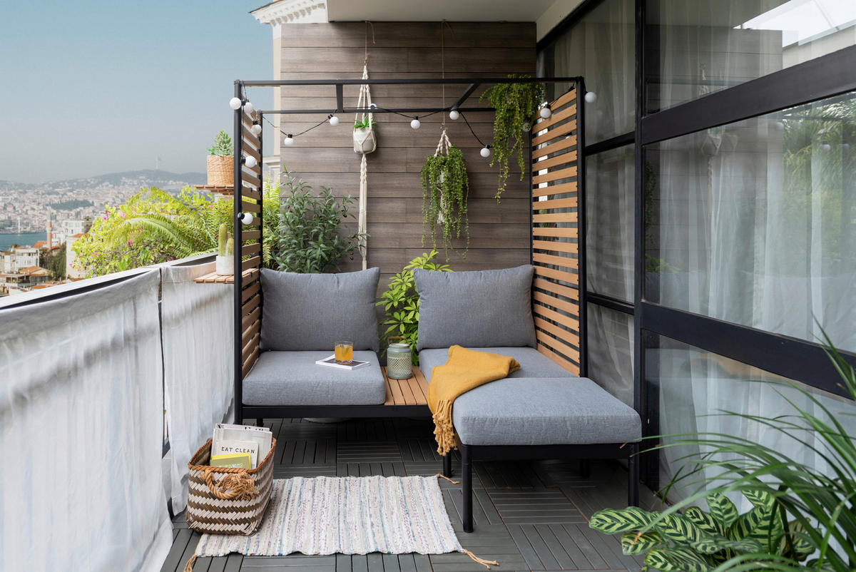 BALKONSET   - Anthrazit/Schwarz, Design, Holz/Textil (169/170,5/77cm) - Ambia Garden