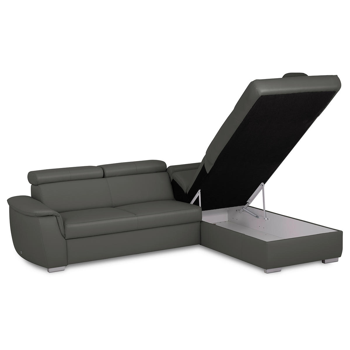 ECKSOFA  in Lederlook Echtleder Anthrazit  - Anthrazit/Silberfarben, Leder/Holz (262/211cm) - Celina Home