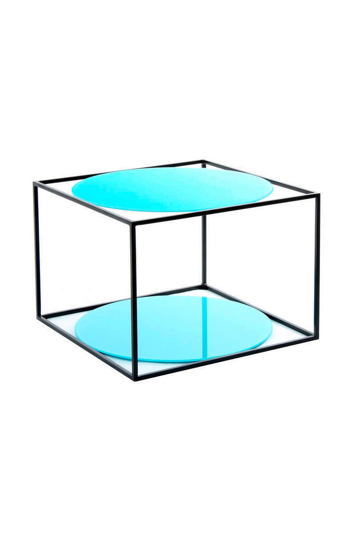 BEISTELLTISCH in Metall, Glas 50/50/36 cm  - Blau/Schwarz, Basics, Glas/Metall (50/50/36cm) - Kayoom