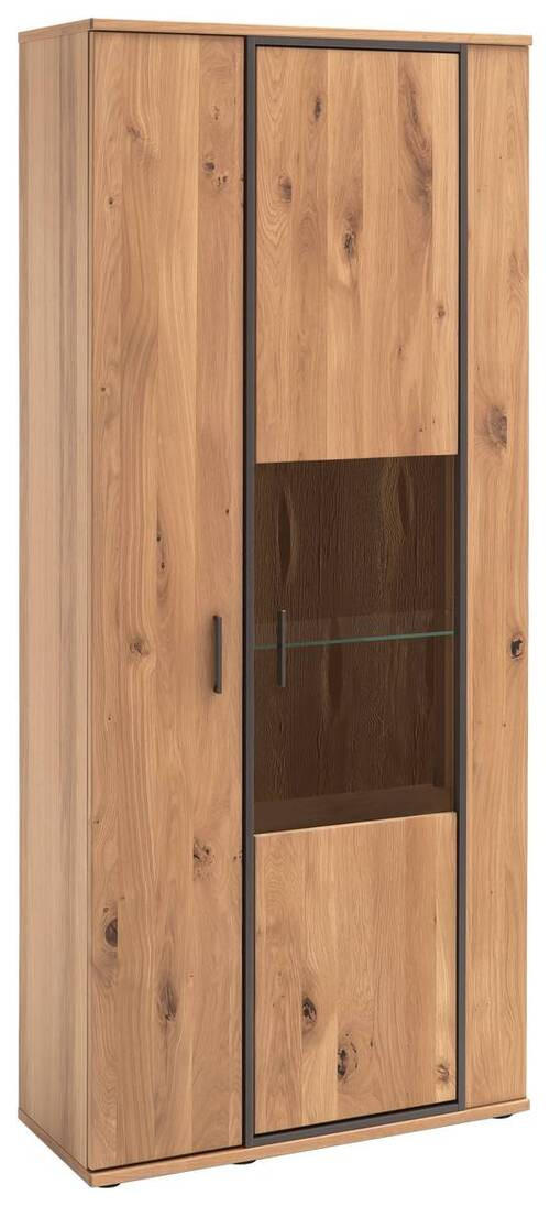 VITRINE in furniert, massiv Asteiche Anthrazit, Eichefarben  - Eichefarben/Anthrazit, KONVENTIONELL, Glas/Holz (90/209/37cm) - Landscape