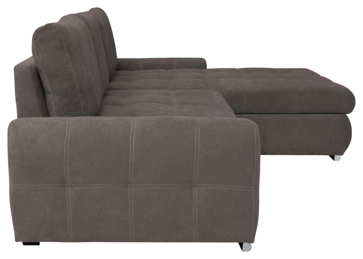 ECKSCHLAFSOFA Velours Braun  - Chromfarben/Weiss, Design, Kunststoff/Textil (277/175cm) - Livetastic