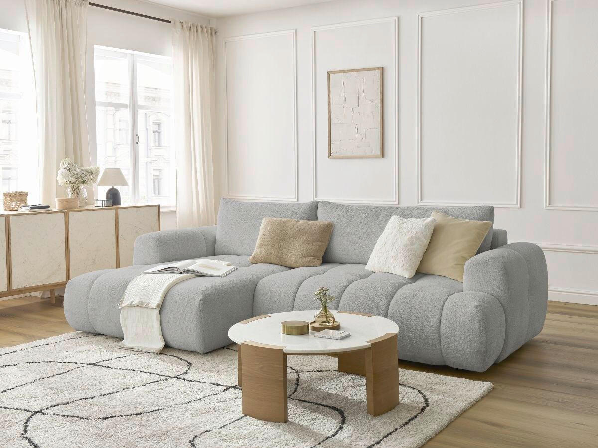 ECKSCHLAFSOFA FUJI Bouclé Hellgrau  inkl.  - Hellgrau/Schwarz, MODERN, Kunststoff/Textil (160/292cm)