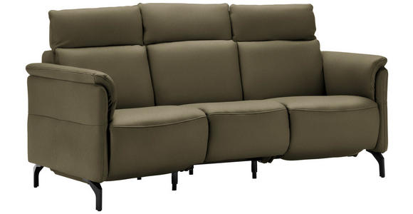 TRAPEZSOFA in Echtleder Olivgrün  - Schwarz/Olivgrün, KONVENTIONELL, Leder/Metall (221/103/95cm) - Dieter Knoll