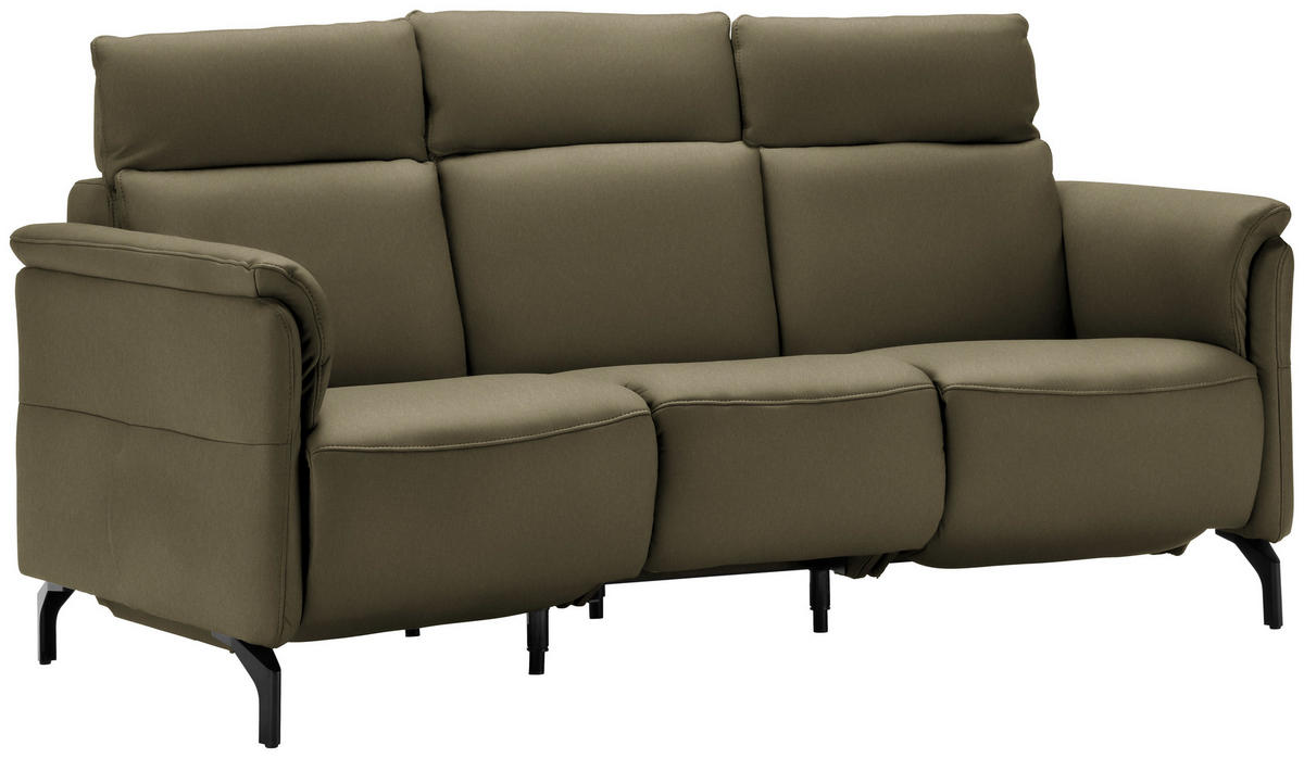 TRAPEZSOFA in Echtleder Olivgrün  - Schwarz/Olivgrün, KONVENTIONELL, Leder/Metall (221/103/95cm) - Dieter Knoll