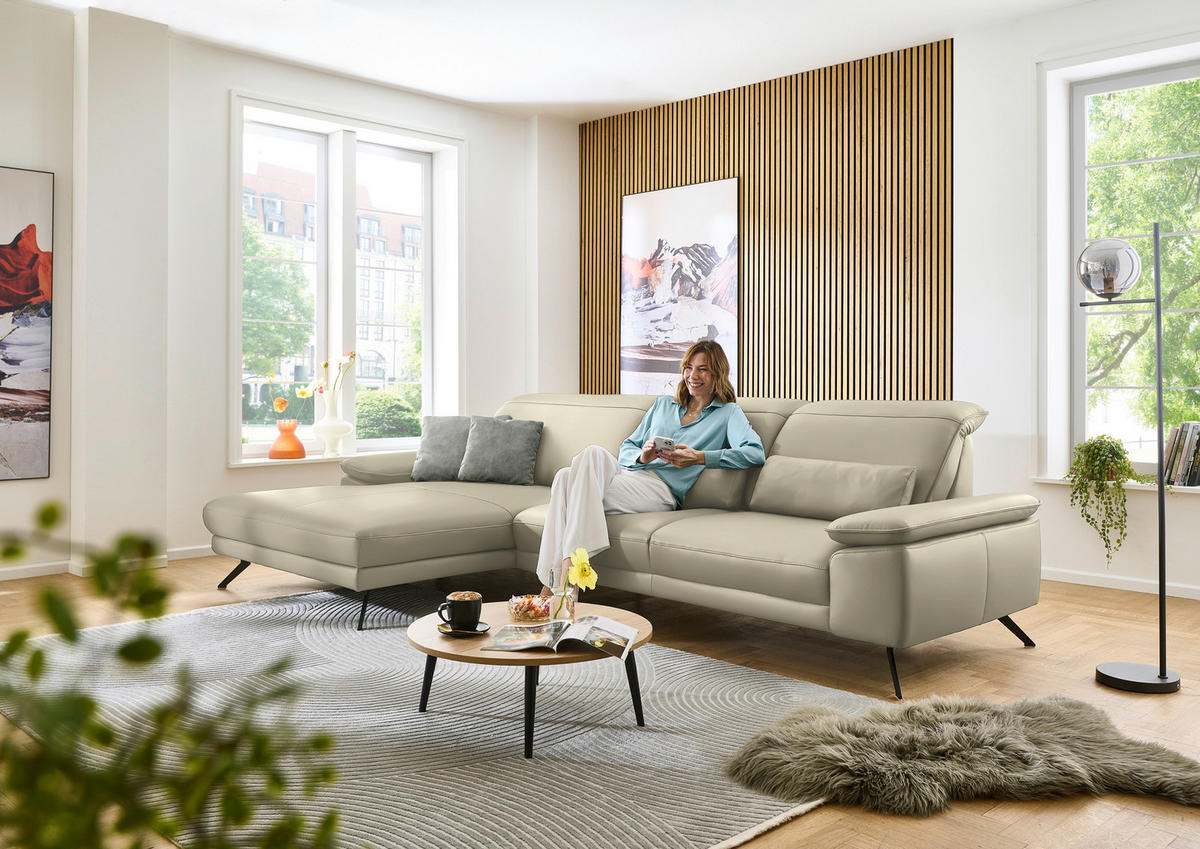 ECKSOFA in Echtleder Naturfarben  - Schwarz/Naturfarben, Design, Leder/Metall (193/332cm) - Dieter Knoll