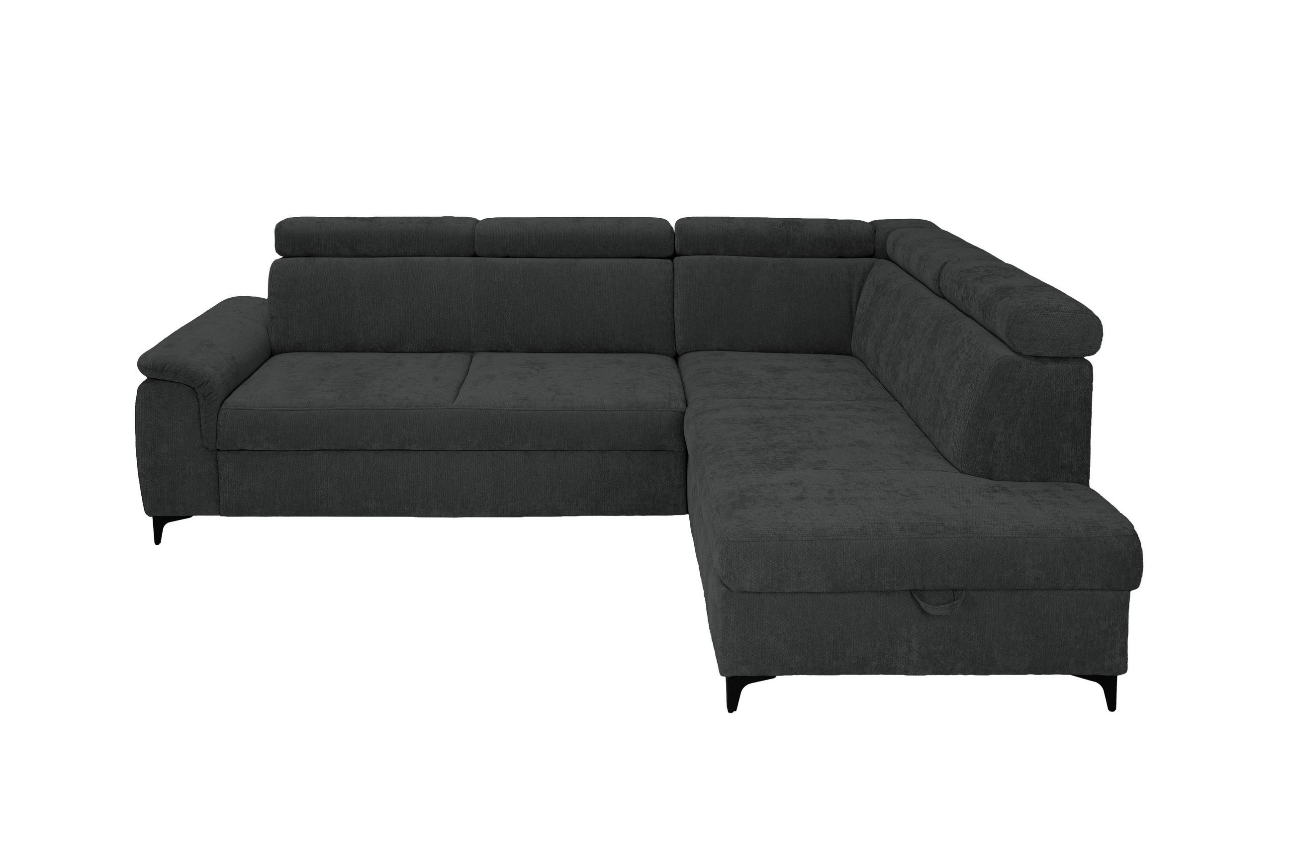ECKSOFA Schwarz Chenille Bettkasten, Schlaffunktion, Rücken echt, Kopfteilverstellung, Liegefläche im Originalstoff  - Schwarz, KONVENTIONELL, Textil/Metall (265/206cm) - Carryhome