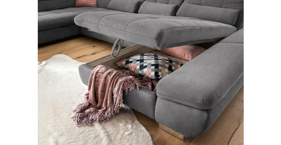 WOHNLANDSCHAFT in Mikrofaser Grau - Chromfarben/Grau, Design, Kunststoff/Textil (211/350/204cm) - Xora