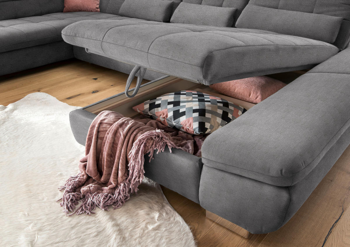 WOHNLANDSCHAFT in Mikrofaser Grau  - Chromfarben/Grau, Design, Kunststoff/Textil (211/350/204cm) - Xora