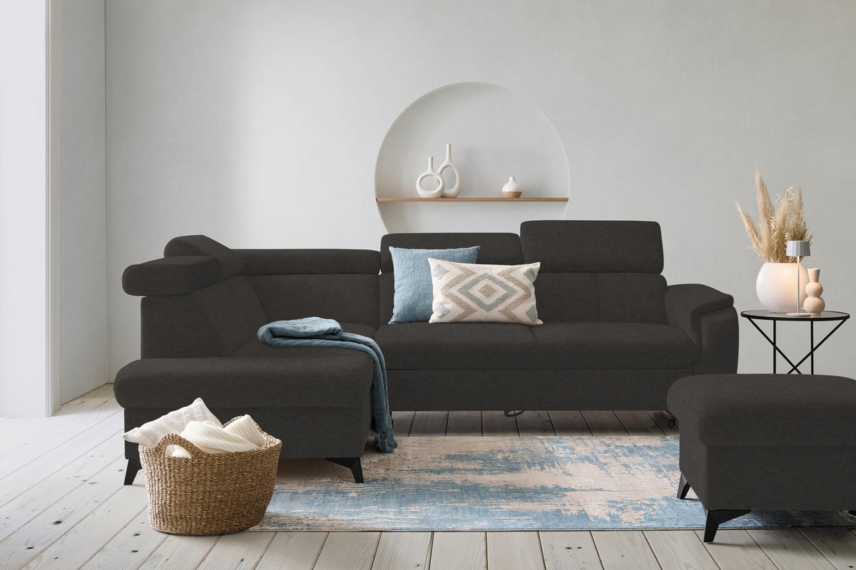ECKSOFA in Mikrofaser Dunkelgrau  - Dunkelgrau/Schwarz, Design, Textil/Metall (203/260cm) - Stylife