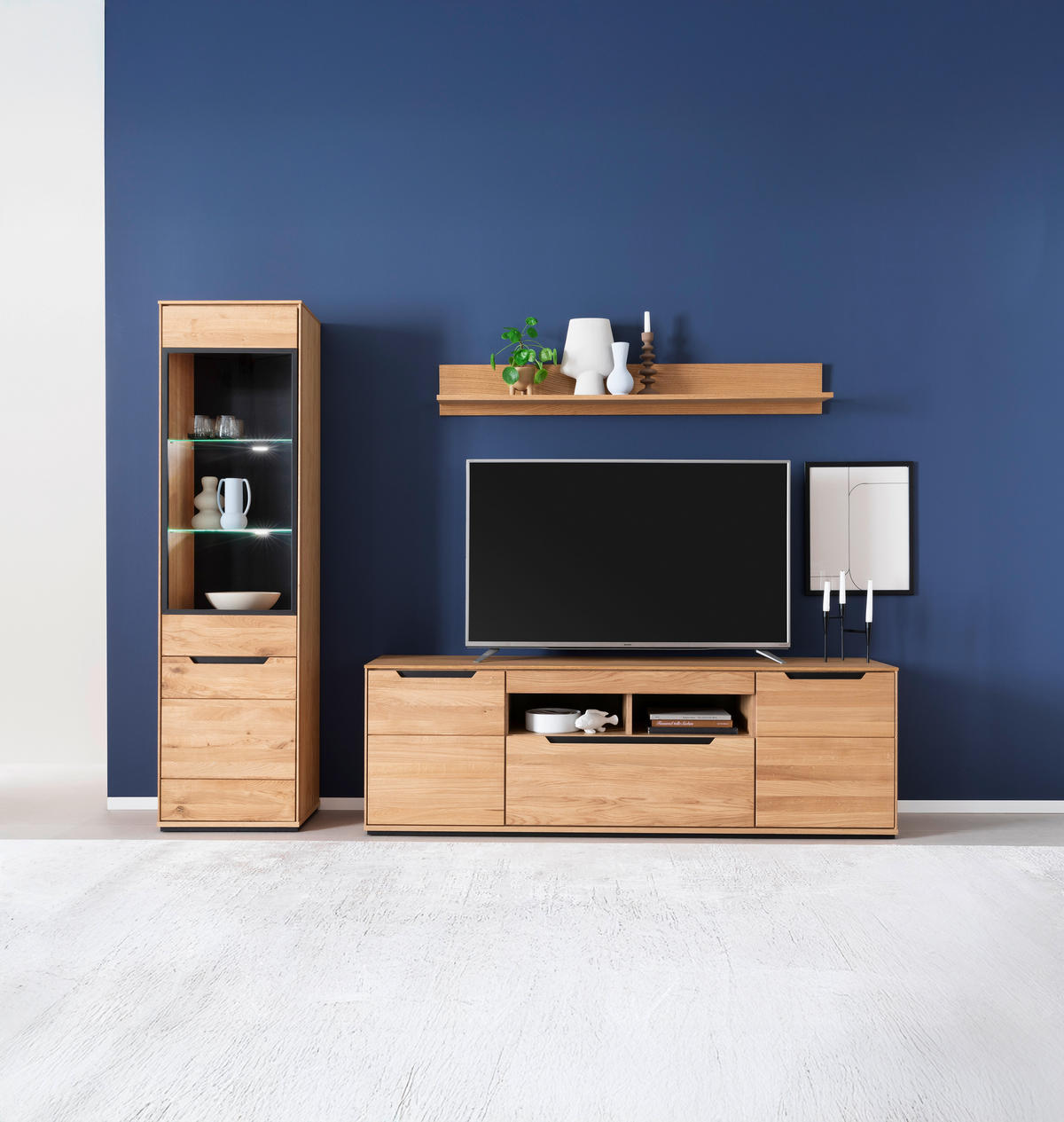 WOHNWAND 285/196/46 cm 3-teilig  in Wildeiche  285/196/46 cm    - Wildeiche/Eichefarben, Natur, Glas/Holz (285/196/46cm) - Linea Natura