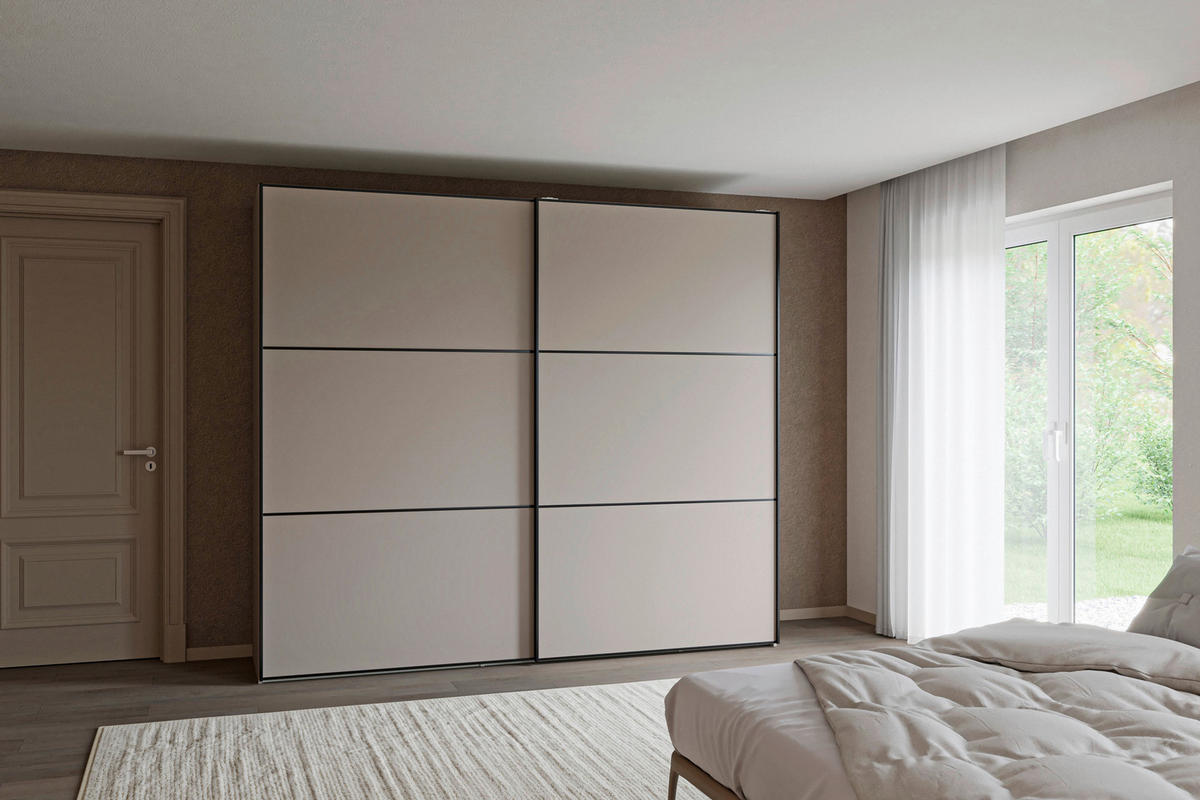 SCHWEBETÜRENSCHRANK 253/220/65 cm 2-türig Hellbraun  - Hellbraun/Schwarz, Design, Holzwerkstoff/Metall (253/220/65cm) - Jutzler