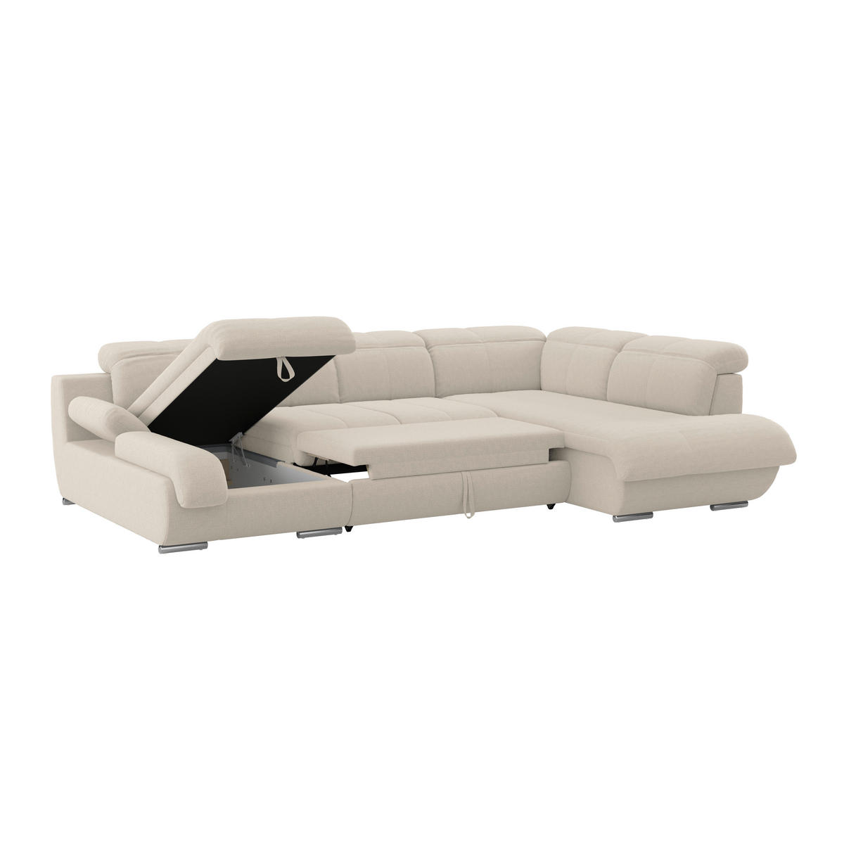 WOHNLANDSCHAFT MULTI Naturfarben Chenille  - Chromfarben/Naturfarben, MODERN, Textil/Metall (184/345/228cm) - Livetastic