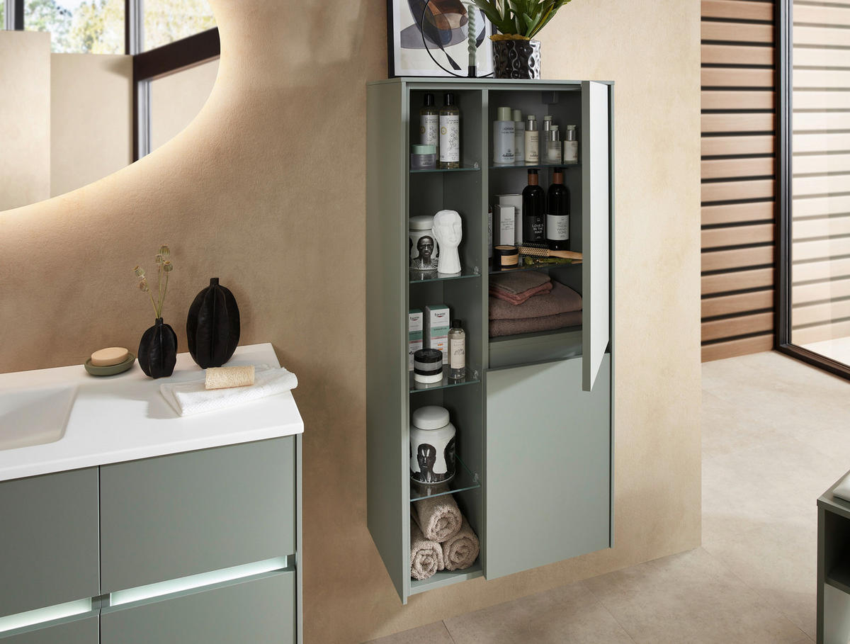 MIDISCHRANK 57/121/33 cm  - Schilfgrün, Design, Glas/Holzwerkstoff (57/121/33cm) - Sadena