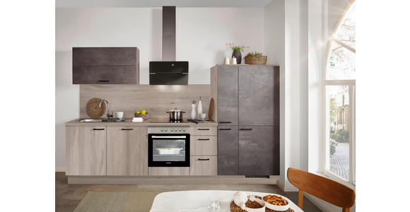 KÜCHENBLOCK 331 cm   in Graphitfarben, Tannenholzfarben  - Tannenholzfarben/Schwarz, KONVENTIONELL, Holzwerkstoff/Metall (331cm) - Xora