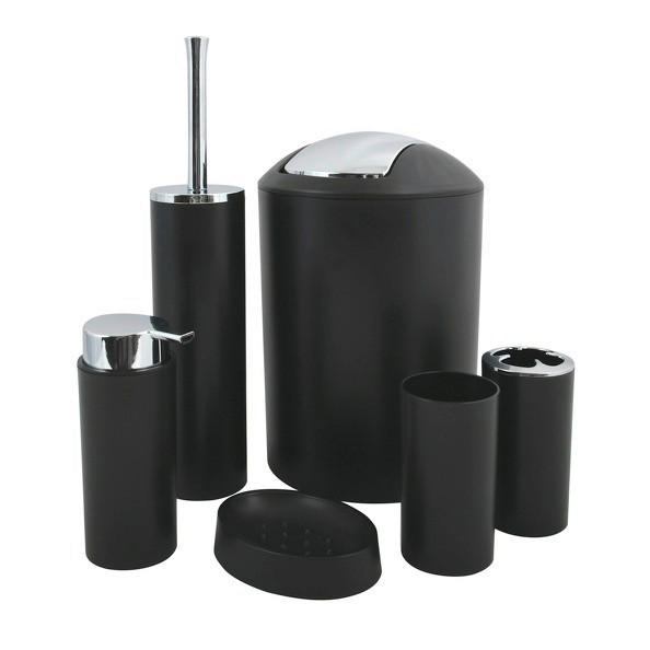 BAD-ACCESSOIRE-SET Kunststoff  - Schwarz, Basics, Kunststoff (19,7/19,7/29,8cm) - Spirella