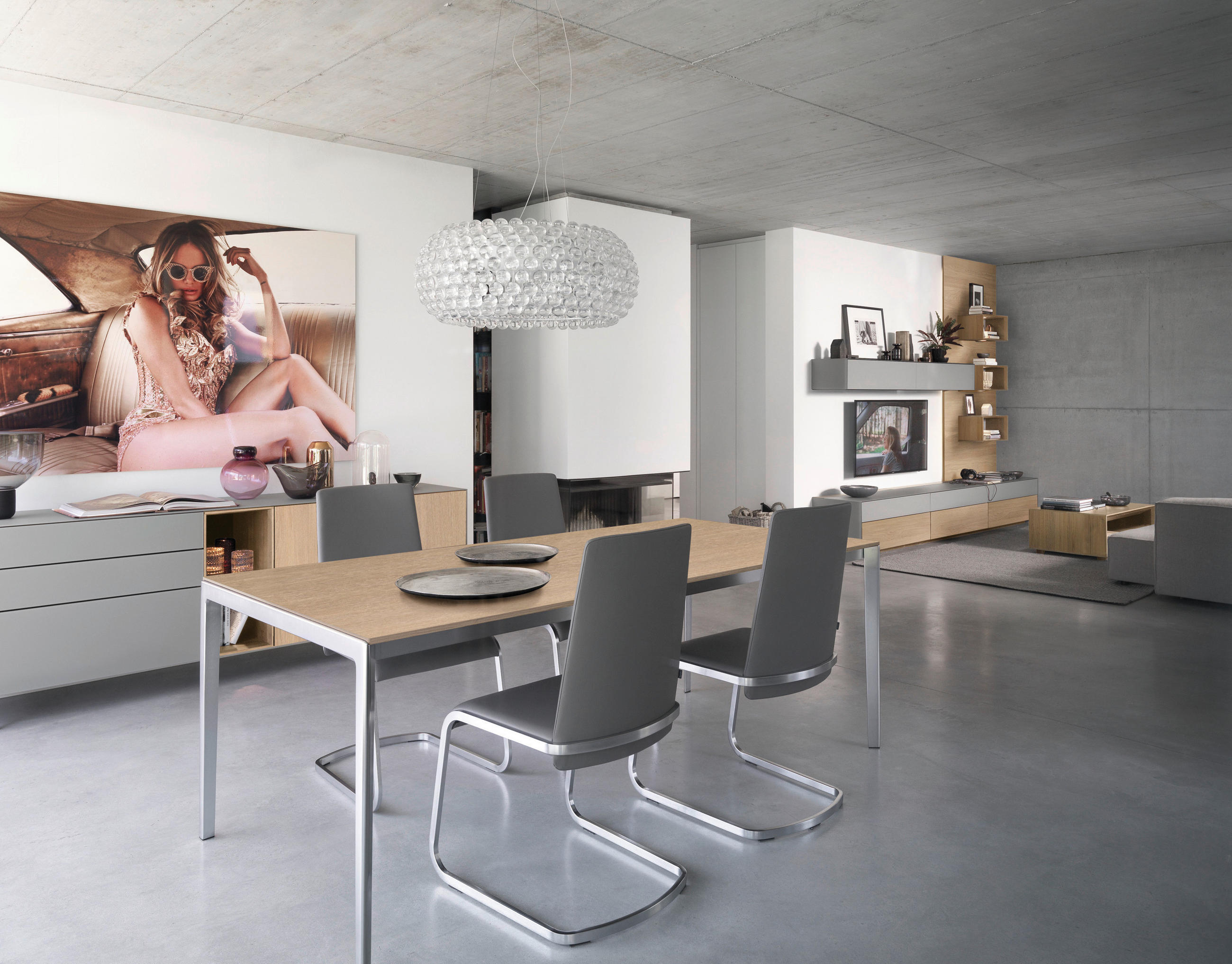 ESSTISCH in Holz, Metall 160-260/100/75 cm  - Eiche Bianco/Edelstahlfarben, Design, Holz/Metall (160-260/100/75cm) - TEAM 7