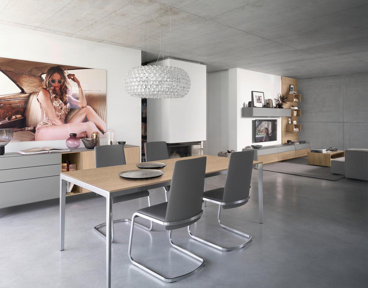 ESSTISCH in Holz, Metall 160-260/100/75 cm  - Eiche Bianco/Edelstahlfarben, Design, Holz/Metall (160-260/100/75cm) - TEAM 7