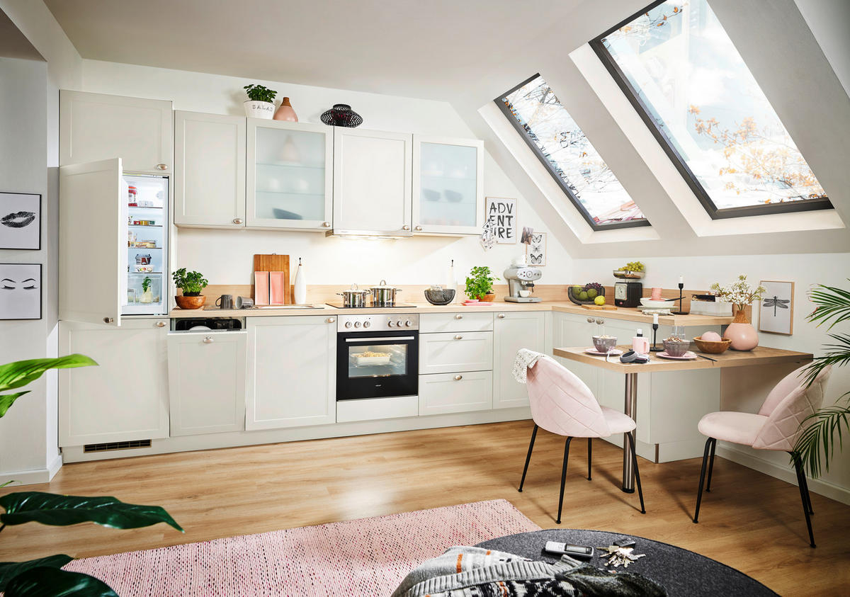 KÜCHENLEERBLOCK   in Eichefarben, Magnolie  - Edelstahlfarben/Eichefarben, ROMANTIK / LANDHAUS, Holzwerkstoff/Metall (395/225/120cm) - Express