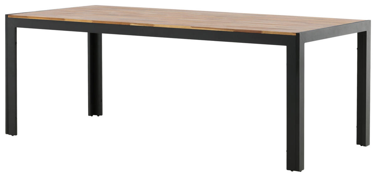 GARTENTISCH 205/90/75 cm Metall, Holz rechteckig  - Schwarz/Akaziefarben, KONVENTIONELL, Holz/Metall (205/90/75cm) - Gardenson