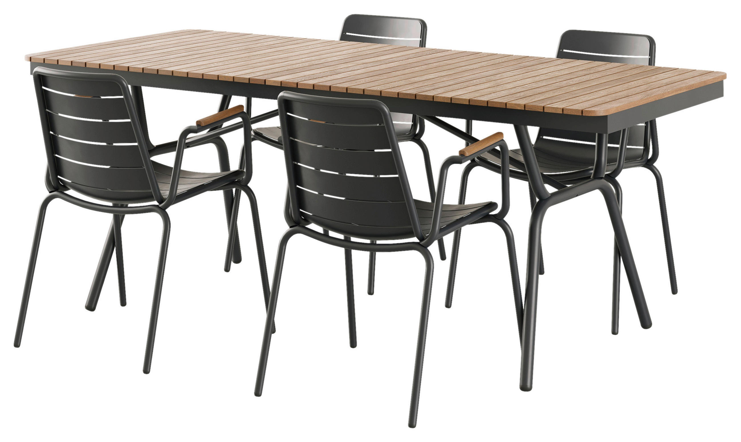 GARTENTISCHGRUPPE Teakholz vollmassiv Aluminium - Anthrazit/Teakfarben, Natur, Holz/Metall (198/74/138cm) - Gardenson