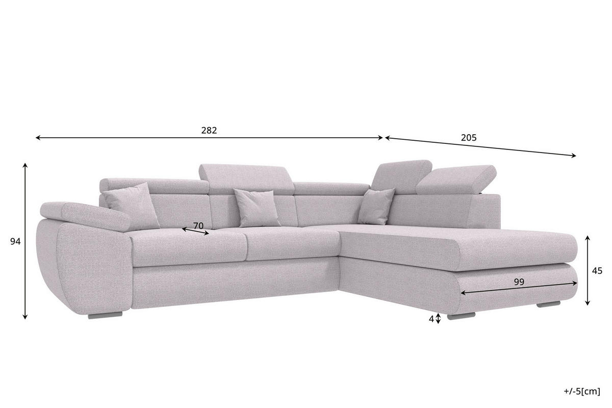ECKSOFA Creme Struktur  - Chromfarben/Creme, KONVENTIONELL, Kunststoff/Textil (282/205cm) - Carryhome