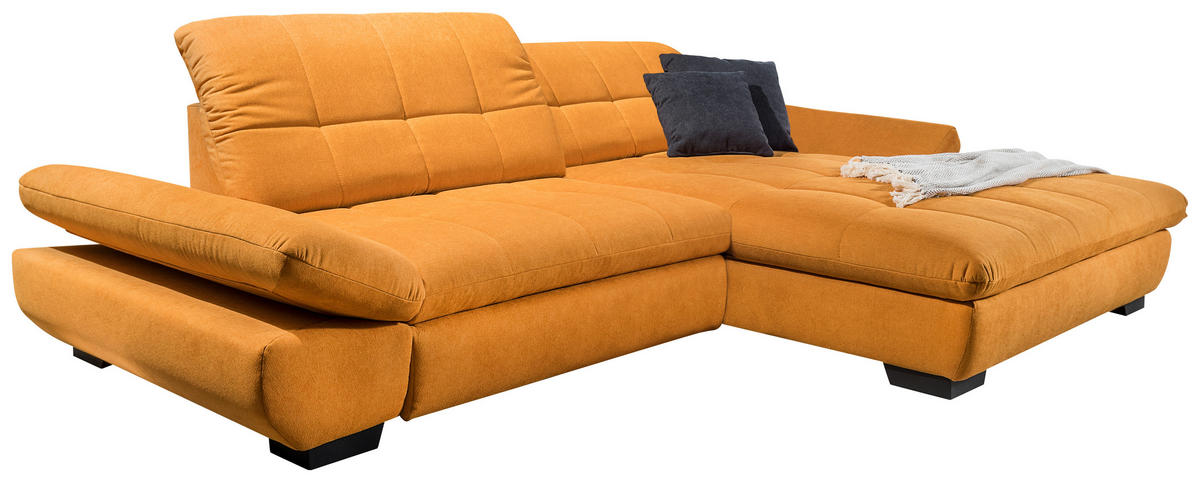 ECKSOFA in Mikrofaser Currygelb  - Currygelb/Schwarz, Design, Textil/Metall (290/198cm) - Xora