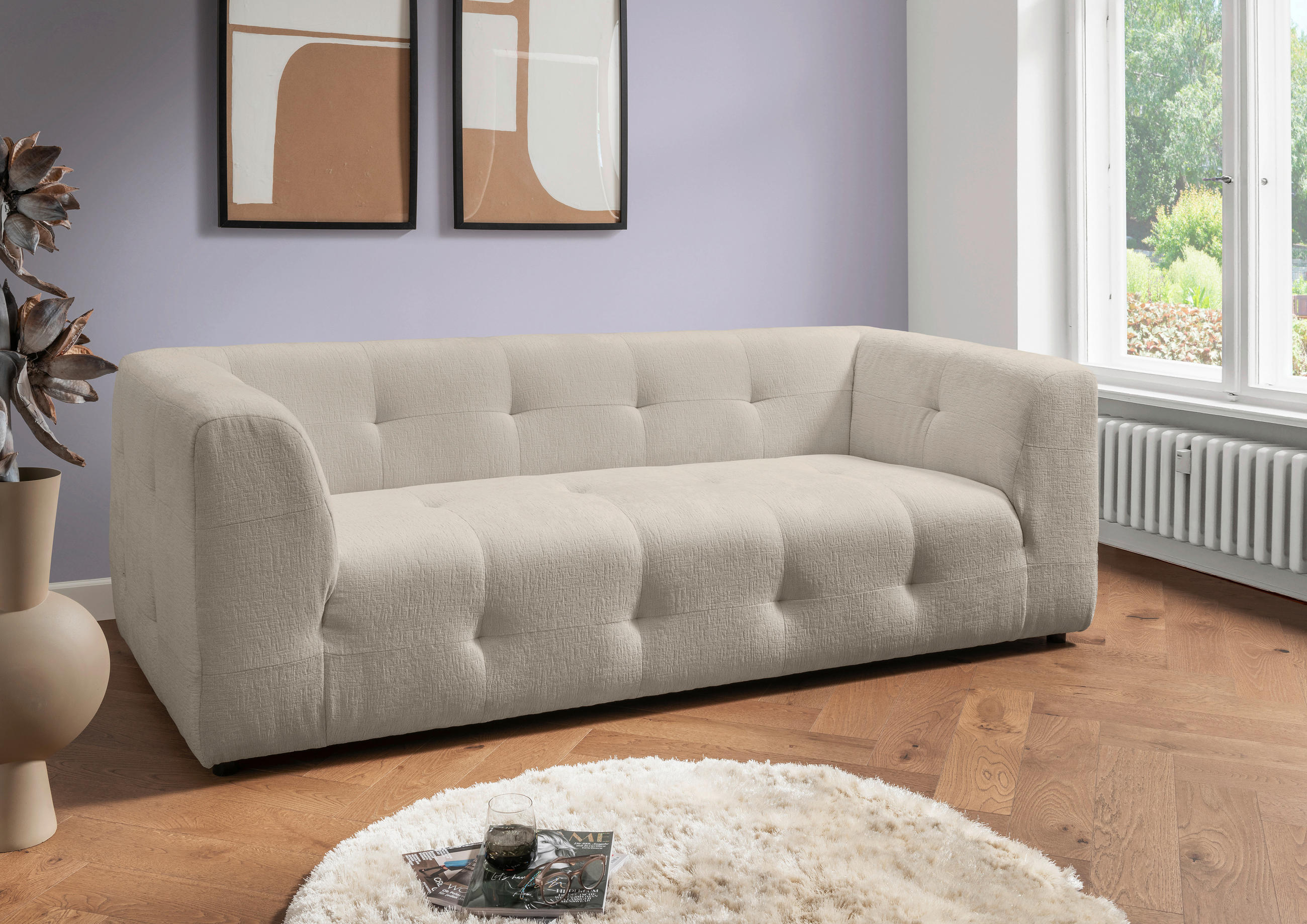 2,5-SITZER in Mikrofaser Taupe  - Taupe/Schwarz, Design, Kunststoff/Textil (218/72/95cm) - Livetastic