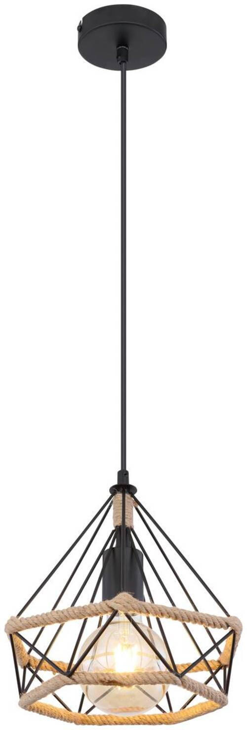 HÄNGELEUCHTE 25/150 cm   - Schwarz/Braun, Natur, Naturmaterialien/Metall (25/150cm) - Globo