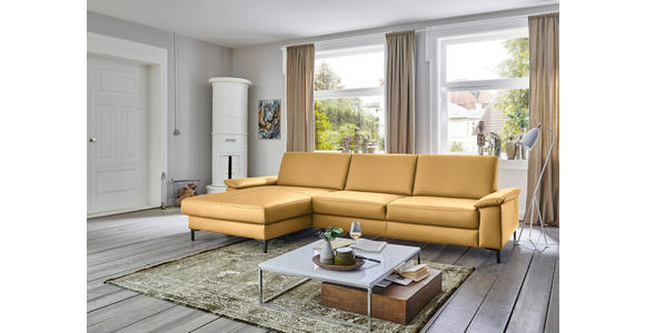 ECKSOFA in Echtleder Gelb 176/334 cm - Gelb/Schwarz, Design, Leder/Metall (176/334cm) - Dieter Knoll