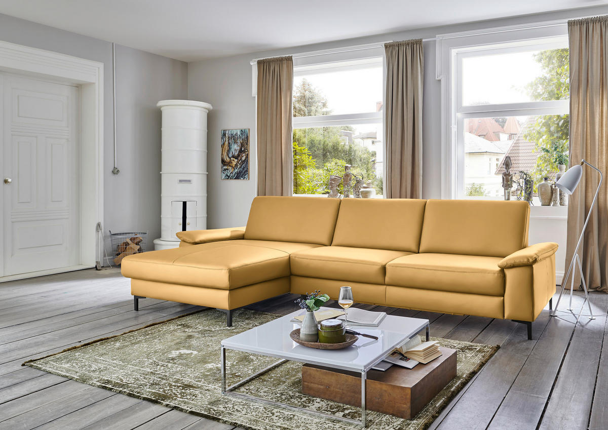 ECKSOFA in Echtleder Gelb  - Gelb/Schwarz, Design, Leder/Metall (176/334cm) - Dieter Knoll