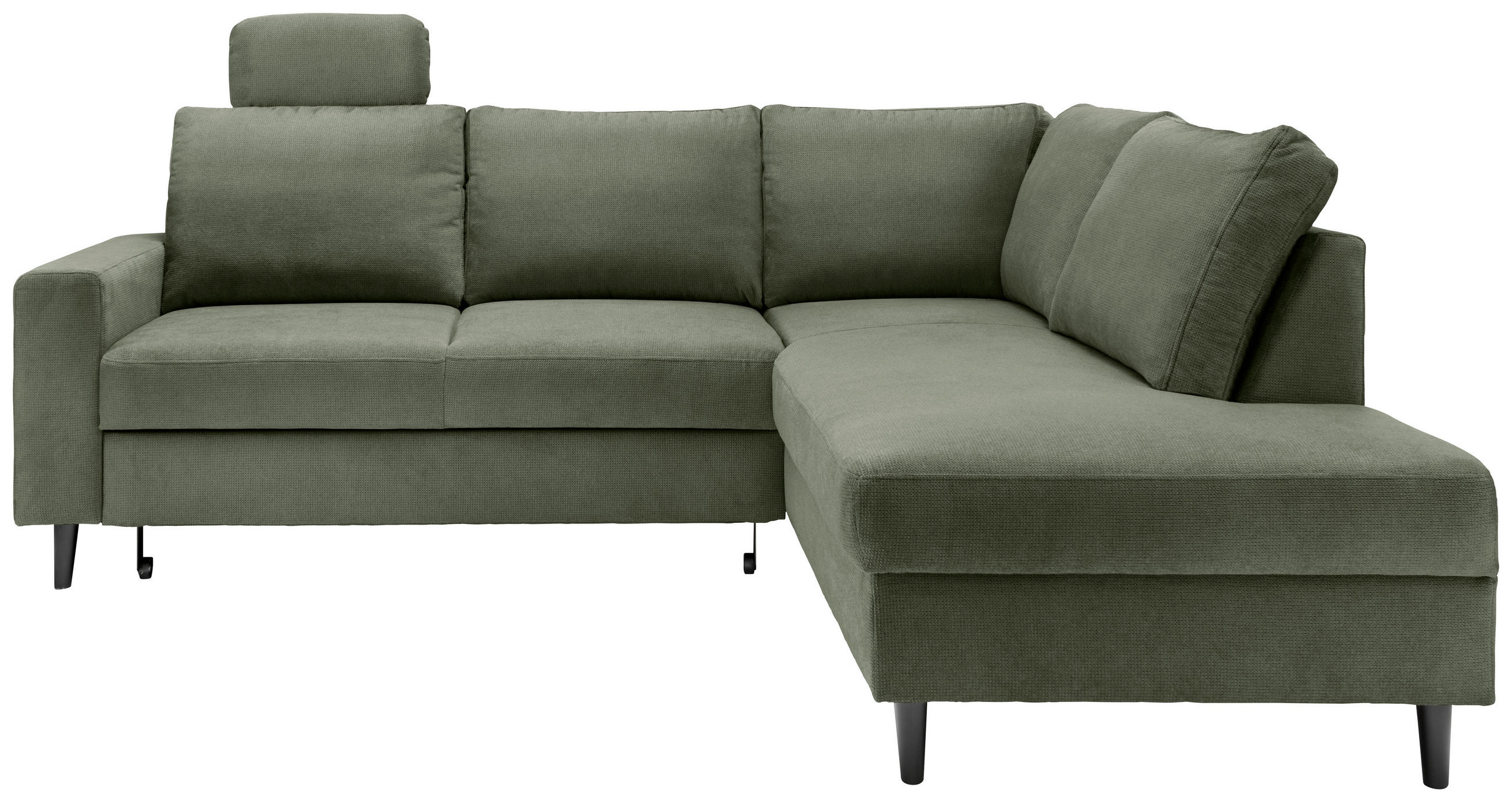 ECKSCHLAFSOFA in Dunkelgrün Textil - Dunkelgrün/Schwarz, Modern, Holz/Textil (242/200cm) - Livetastic