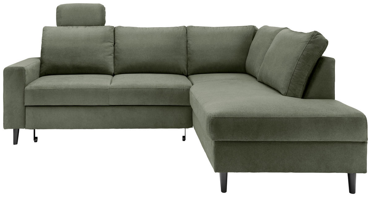 ECKSCHLAFSOFA in Dunkelgrün Textil   - Dunkelgrün/Schwarz, Modern, Holz/Textil (242/200cm) - Livetastic