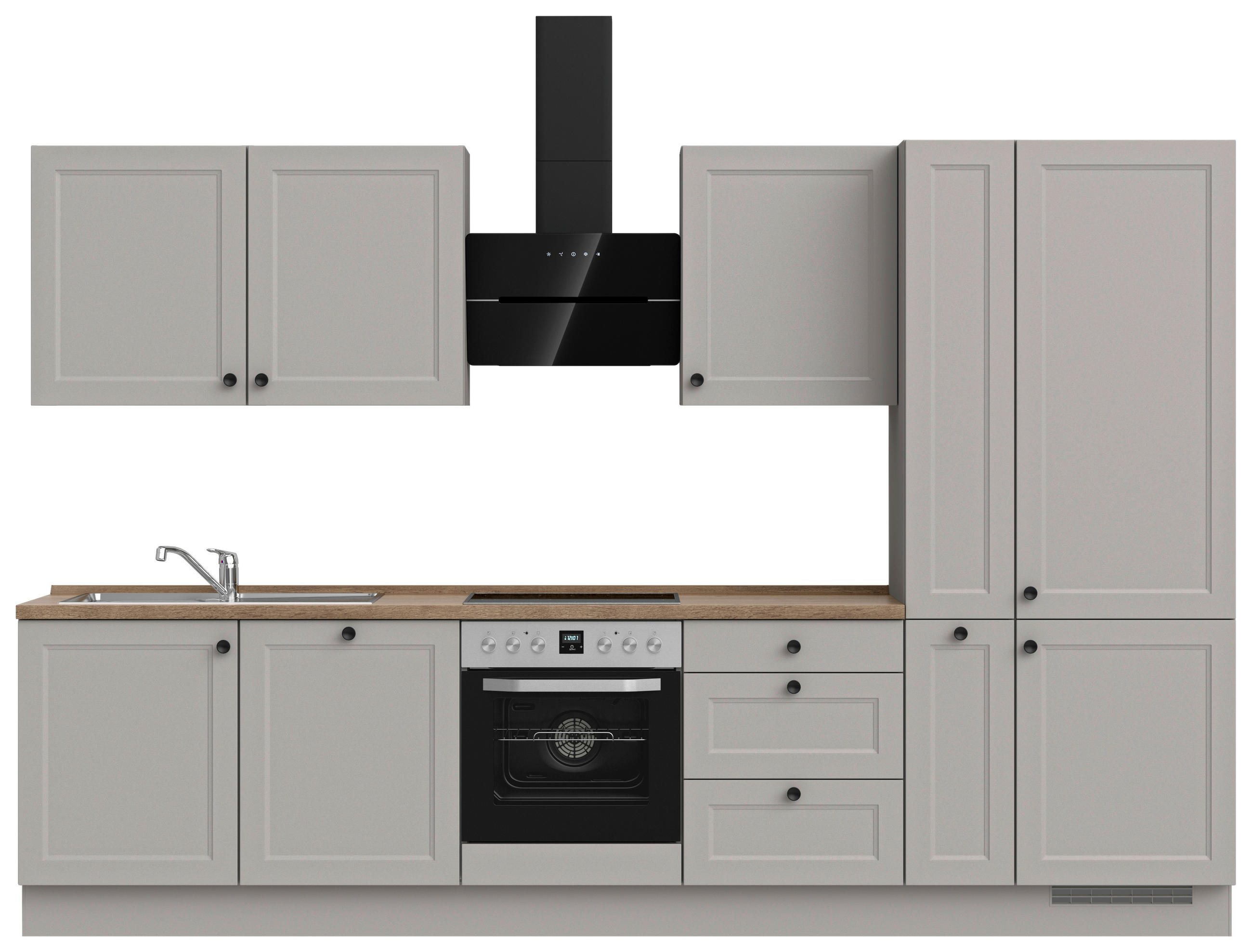 KÜCHENBLOCK 330 cm   in Grau, Eiche dunkel  - Eiche dunkel/Schwarz, MODERN, Holzwerkstoff/Metall (330cm) - Nobilia
