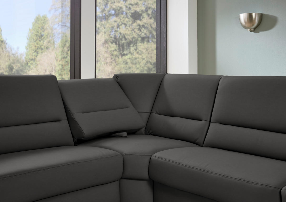 ECKSOFA  in Echtleder Dunkelgrau  249/290 cm  - Dunkelgrau/Schwarz, KONVENTIONELL, Leder/Metall (249/290cm) - Beldomo Premium