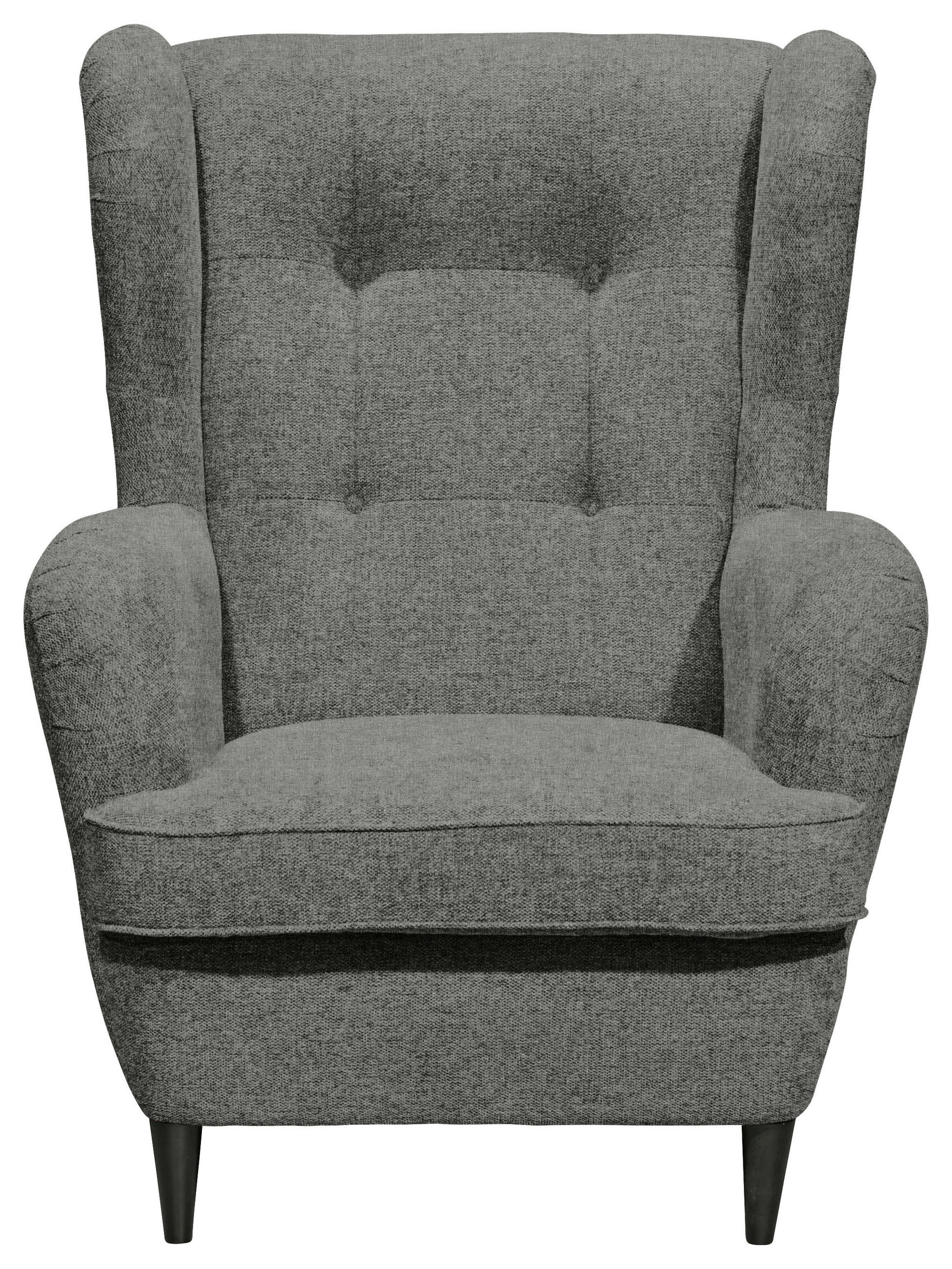 OHRENSESSEL Mikrovelours Grau  - Schwarz/Grau, Basics, Holz/Textil (78/102/98cm) - Carryhome