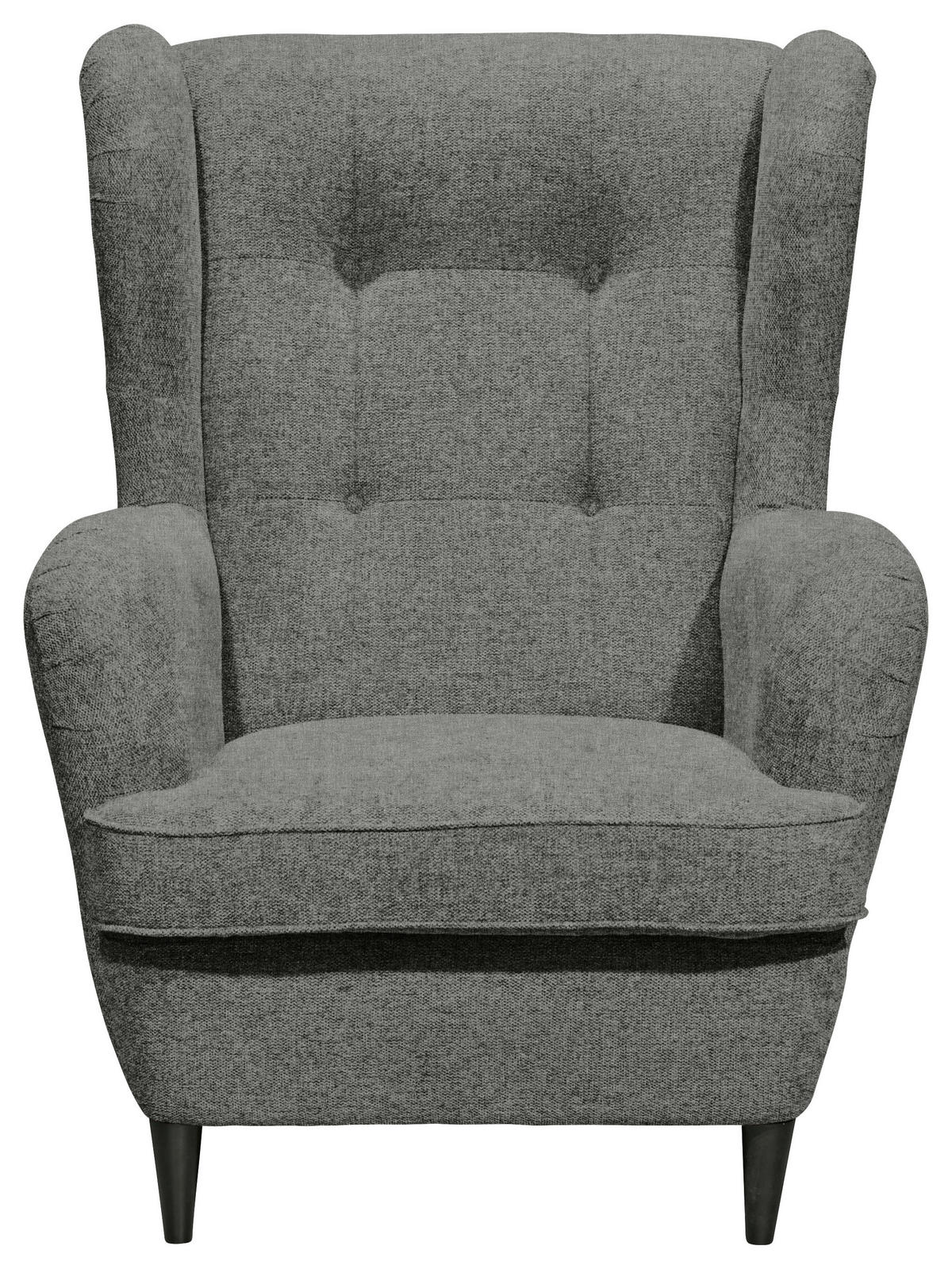 OHRENSESSEL in Mikrovelours Grau  - Schwarz/Grau, Basics, Holz/Textil (78/102/98cm) - MID.YOU
