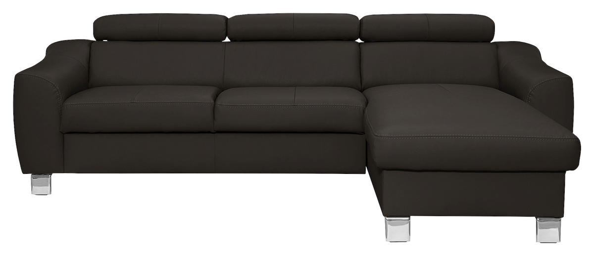 ECKSOFA in Lederlook Echtleder Dunkelbraun  - Chromfarben/Dunkelbraun, Design, Leder/Textil (242/176cm) - Livetastic