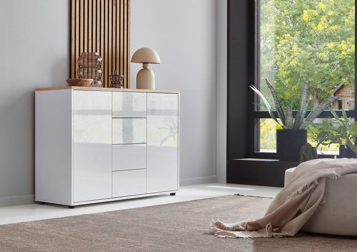 SIDEBOARD Mailand Set 14  in 184,5/73/33 cm  - Weiß Hochglanz/Schwarz, MODERN, Holzwerkstoff (184,5/73/33cm) - MID.YOU