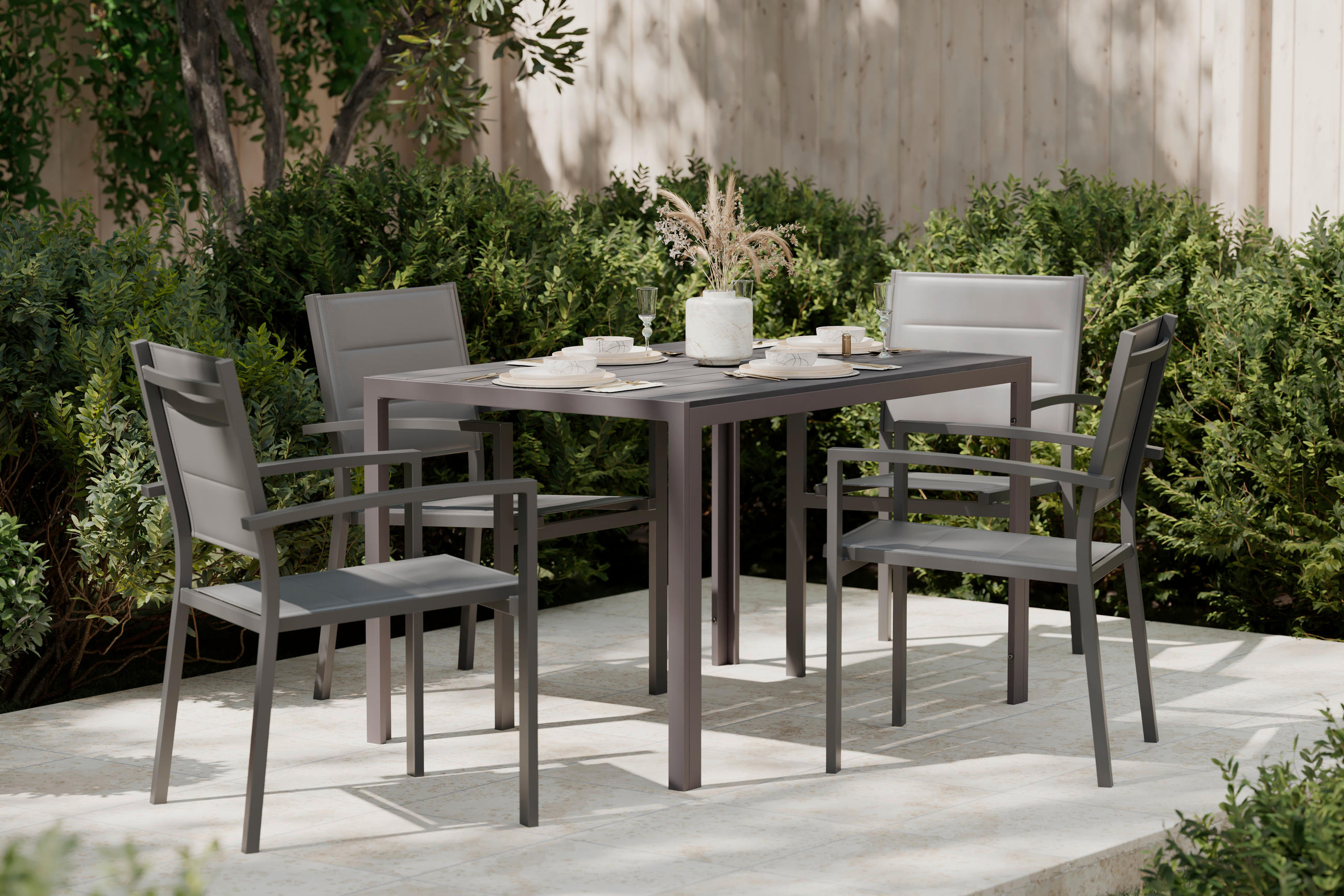 ZAHRADNÍ STŮL, kov, plast, 120/74/80 cm - černá, Moderní, kov/plast (120/74/80cm) - Ambia Garden