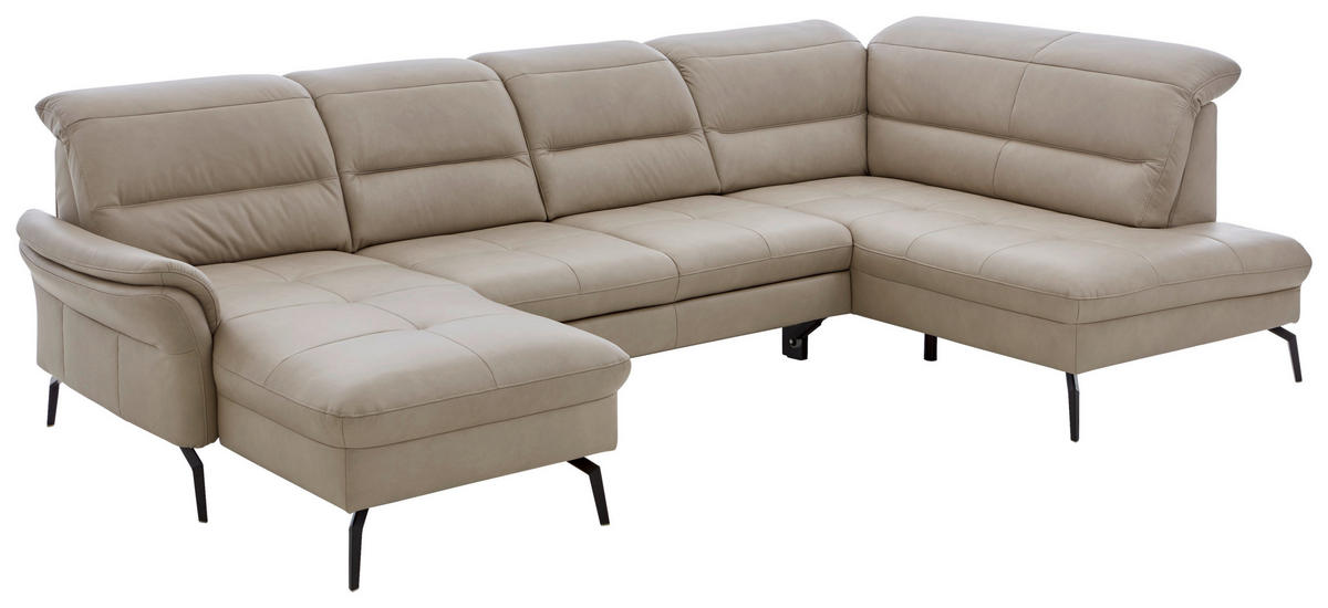 WOHNLANDSCHAFT Beige Echtleder  - Beige/Schwarz, Design, Leder/Metall (181/336/206cm) - Beldomo Speed