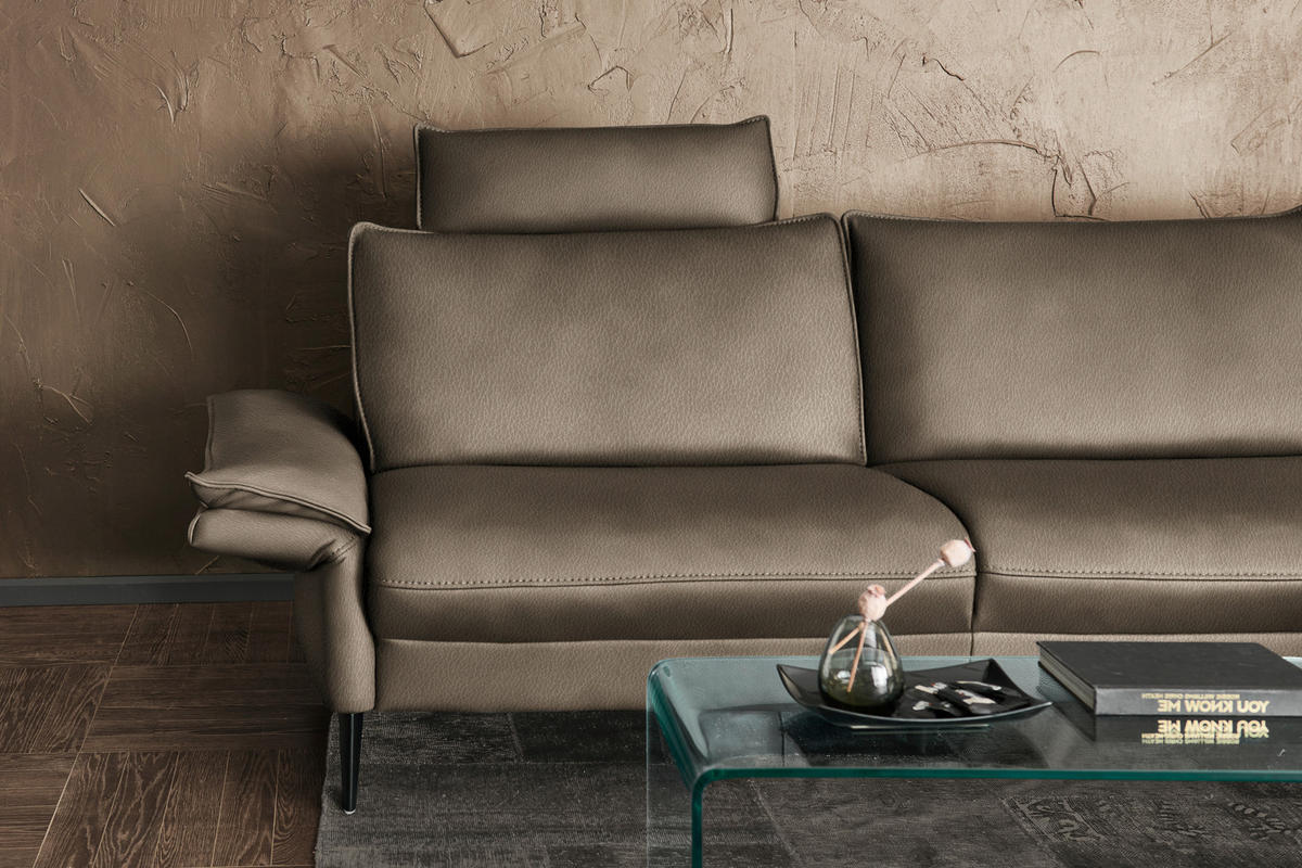 ECKSOFA in Echtleder Taupe  - Taupe/Schwarz, Design, Leder/Metall (334/172cm) - Hukla