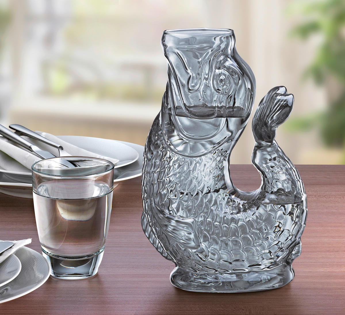 WASSERKARAFFE 1,2 L    - Grau, Basics, Glas (10/15,5/23cm) - Cilio