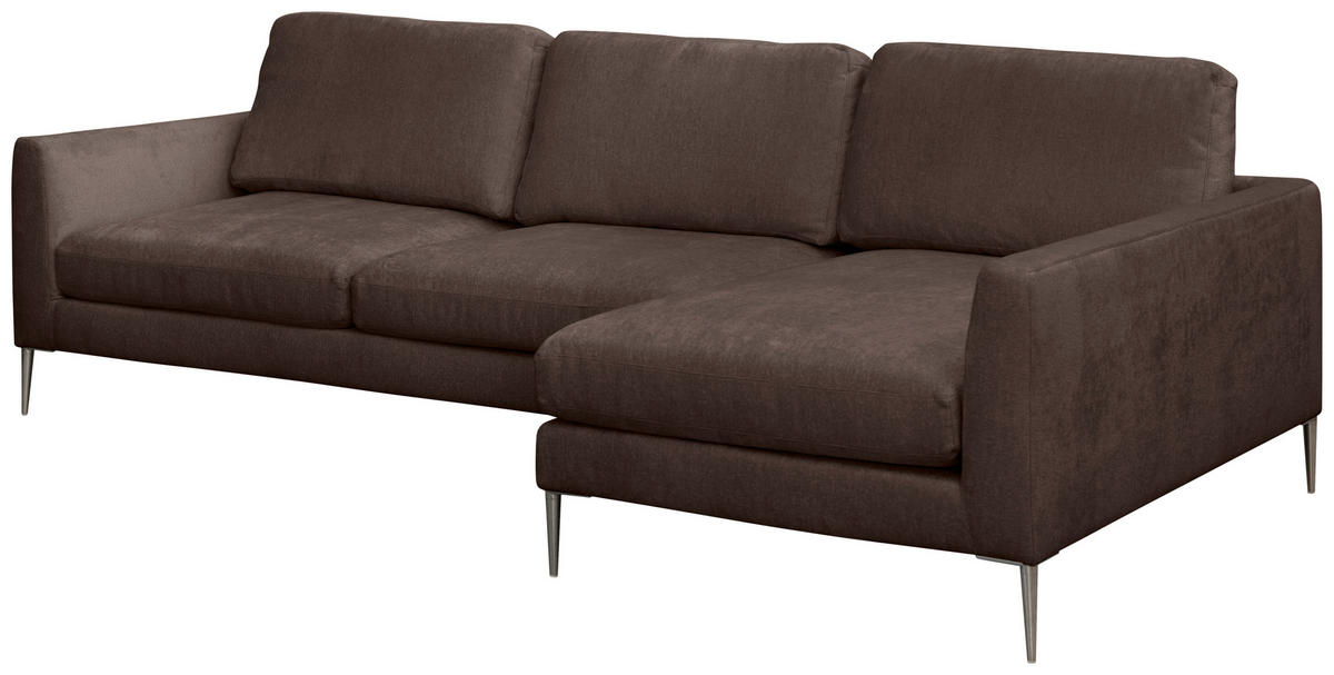 ECKSOFA Braun Chenille  - Silberfarben/Braun, KONVENTIONELL, Textil/Metall (284/143cm) - Carryhome