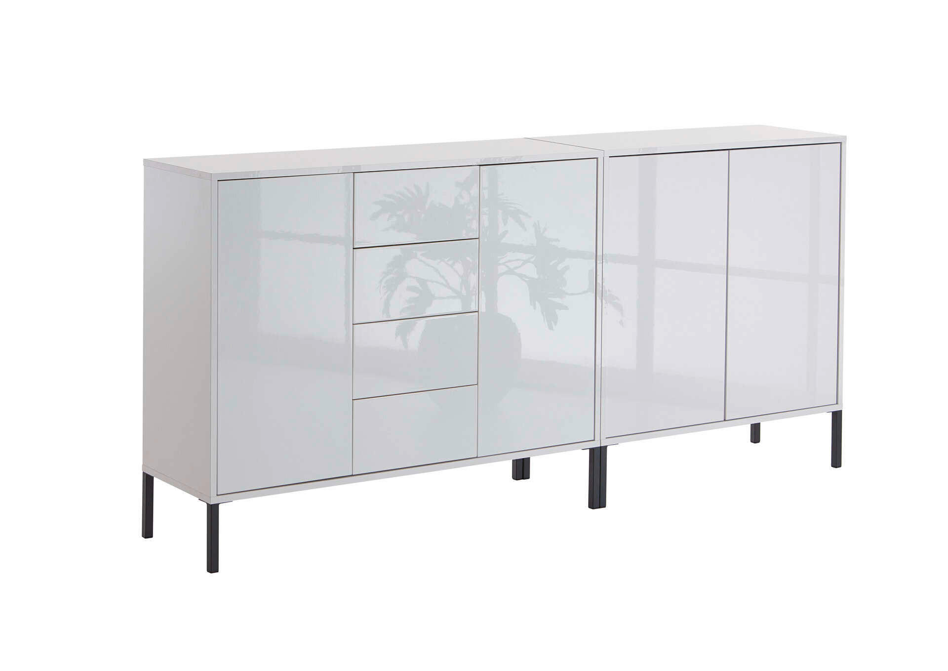 SIDEBOARD Mailand Set 15 + MF  in 185/86/33 cm  - Weiß Hochglanz/Anthrazit, MODERN, Holzwerkstoff/Metall (185/86/33cm) - MID.YOU