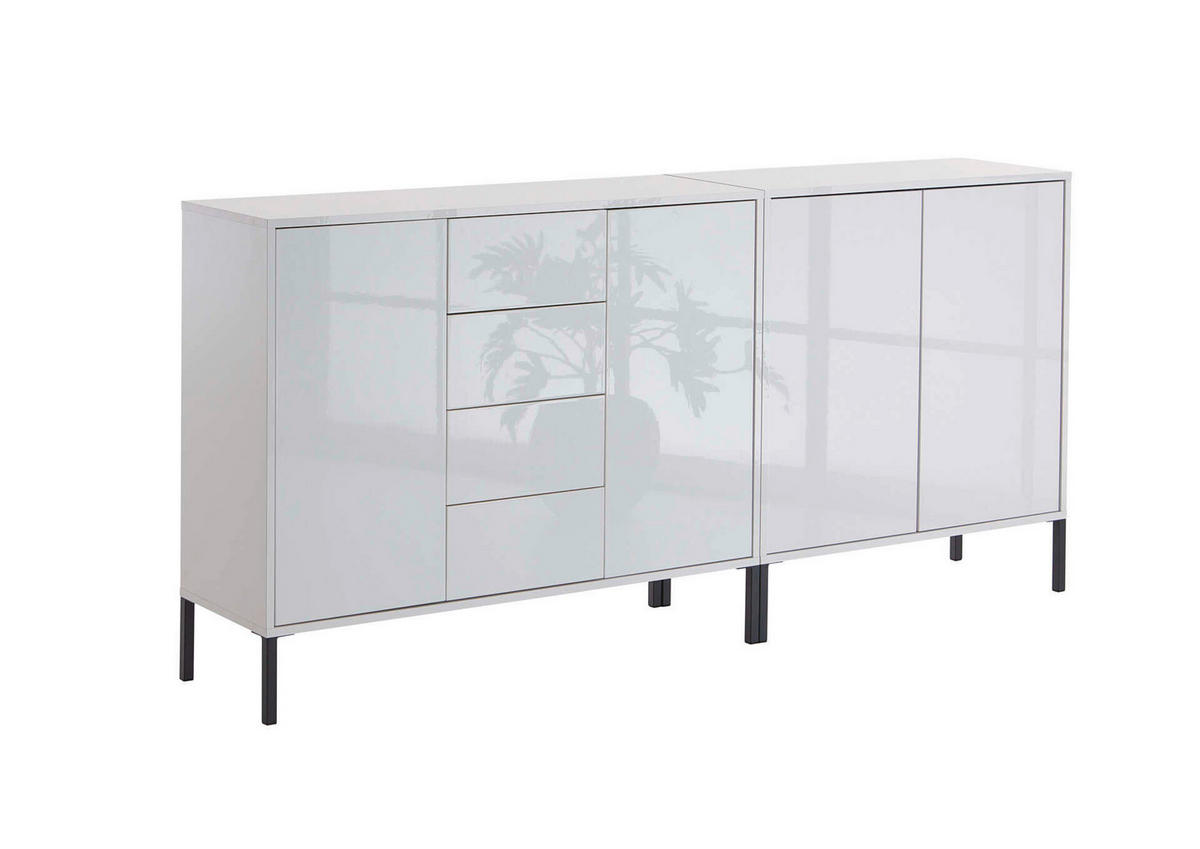 SIDEBOARD Mailand Set 15 + MF  in 185/86/33 cm  - Weiß Hochglanz/Anthrazit, MODERN, Holzwerkstoff/Metall (185/86/33cm) - MID.YOU